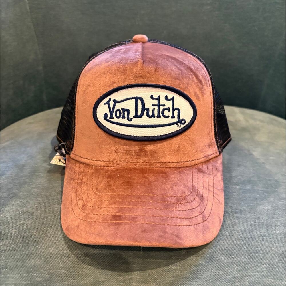 Iconic Von Dutch Trucker Hat - Brown Suede-like & Black Mesh - NWT